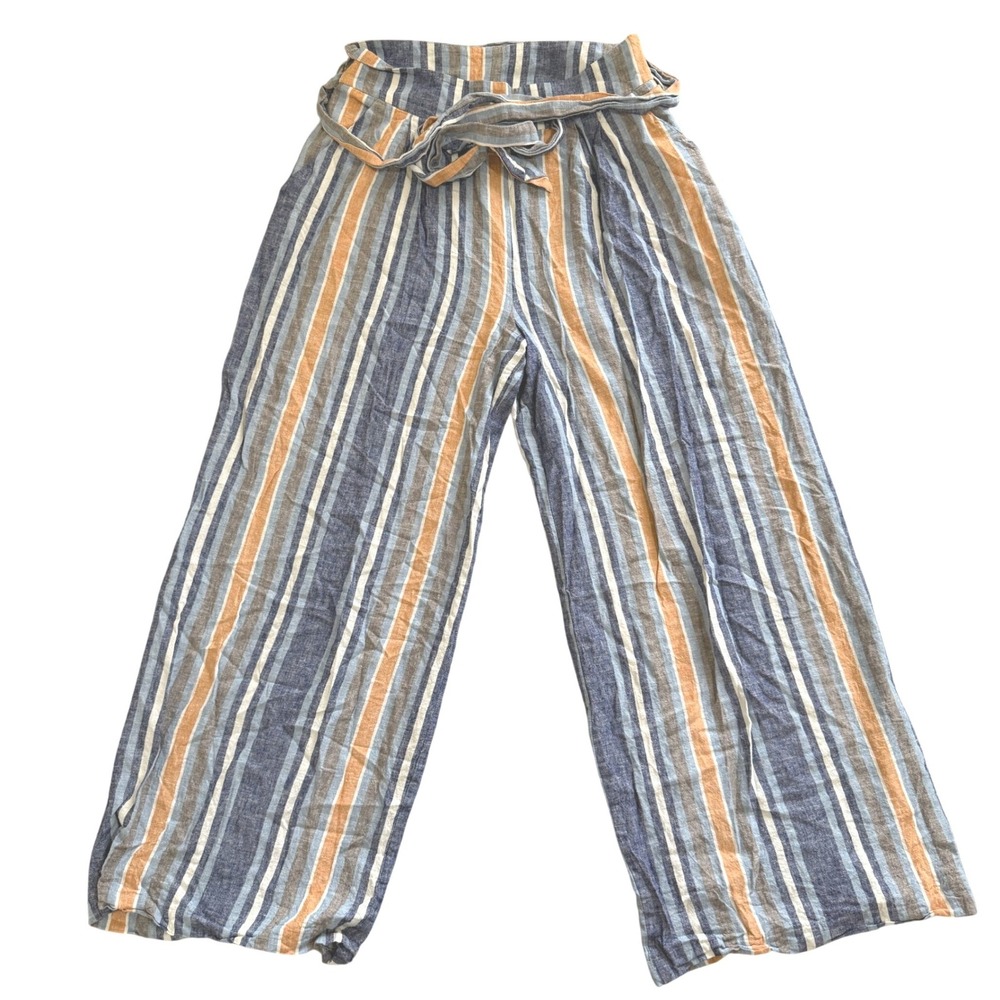 Striped Wide Leg Pants Linen‎ Blend Medium Current Air Beachy Lounge Leisure